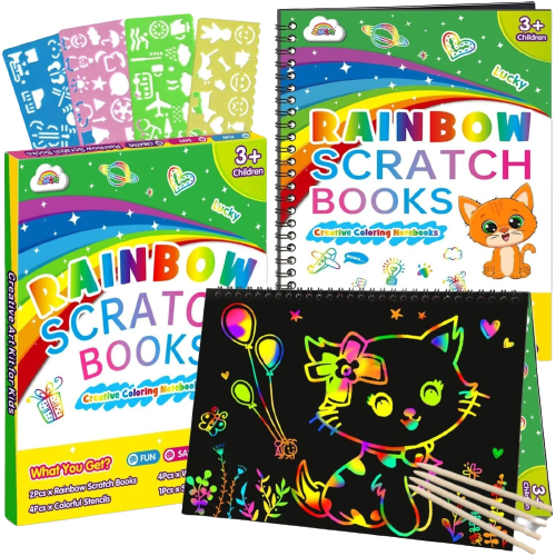 2 Pack Rainbow Scratch Art Set Drawing Craft Black Magic Art Supplies Kit