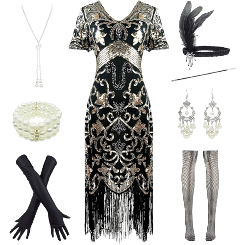 1920s Sequins Gatsby Cocktail Flapper Dresses Small Black Silver