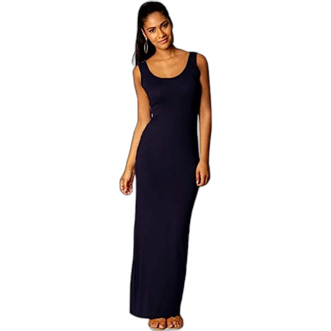 Casual Tank Dress Scoop Neck Sleeveless Slim Bodycon Racerback Maxi Dress Blue L