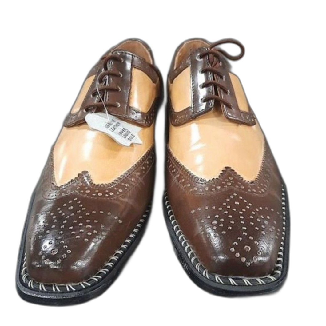 Fortune From Liberty Mens Brown Beige Leather Wingtip Oxford Dress Shoes US 7.5