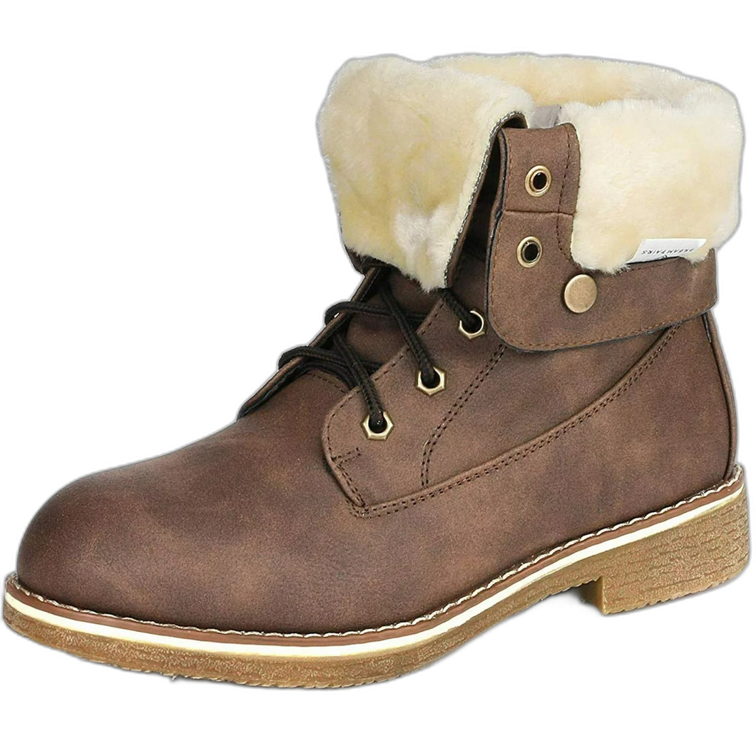 Warm Winter Montreal Faux Fur Ankle Boots Fold-Down 2 Style MONTREAL BROWN 5.5