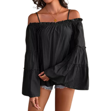 Load image into Gallery viewer, Ruched Spaghetti Strap Blouse Cold Shoulder Blouse Black Size 14
