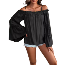 Load image into Gallery viewer, Ruched Spaghetti Strap Blouse Cold Shoulder Blouse Black Size 14
