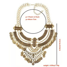 Load image into Gallery viewer, Crescent Moon Tassel Thick Chain Short Collarbone Necklace &amp; Earrings Zinc Alloy
