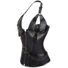 Load image into Gallery viewer, Plus Size Gothic Corset with Floral Jacquard Design and Tummy Control Black 18
