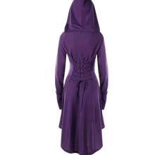 Load image into Gallery viewer, Long Sleeve Hooded Cosplay Dress for Women Purple Size 14 Front &amp; Back Lacing
