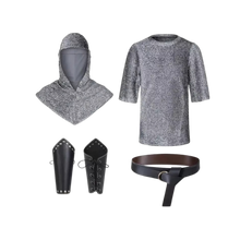 Load image into Gallery viewer, Medieval Knight Chainmail Armor Outfit Cowl Short Sleeved Tunic Belt &amp; Bracers
