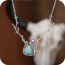 Load image into Gallery viewer, Zinc Alloy Necklace Intricate Antler Design &amp; Multi-Colored Resin Stone Pendant
