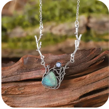 Load image into Gallery viewer, Zinc Alloy Necklace Intricate Antler Design &amp; Multi-Colored Resin Stone Pendant
