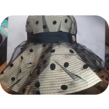 Load image into Gallery viewer, Sun Hat &amp; Polka Dot Mesh and Straw Material Ideal for Beach &amp; Outdoor Fun Beige
