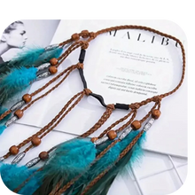 Load image into Gallery viewer, Western Style Blue Faux Feather Headband Indian Headwear Headdress Hair Acces
