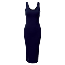 Load image into Gallery viewer, Casual Tank Dress Scoop Neck Sleeveless Slim Bodycon Racerback Maxi Dress Blue L
