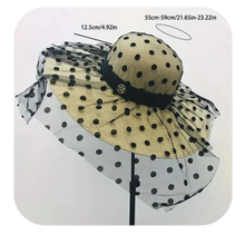 Load image into Gallery viewer, Sun Hat &amp; Polka Dot Mesh and Straw Material Ideal for Beach &amp; Outdoor Fun Beige
