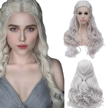 Load image into Gallery viewer, Wig Braided Long Curly Synthetic Silvery Grey Hair length 26&quot; Wig Cosplay Viking
