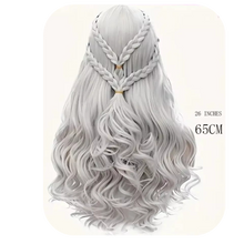 Load image into Gallery viewer, Wig Braided Long Curly Synthetic Silvery Grey Hair length 26&quot; Wig Cosplay Viking
