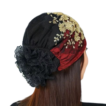 Load image into Gallery viewer, Red Beanie with Golden Beads Breathable Head Wrap and Chemo Cap Women &amp; Girls
