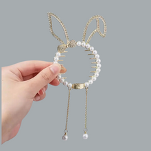 Load image into Gallery viewer, Rhinestone Bunny Claw Clips Faux Pearl Silvertoned Ponytail Buckle Hairpin
