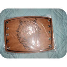 Load image into Gallery viewer, Pr Brown Renaissance Medieval Viking Bracers PU Leather Wolf Pattern Arm Guards
