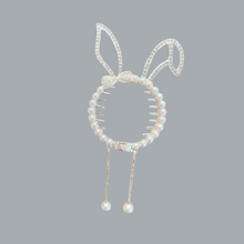 Load image into Gallery viewer, Rhinestone Bunny Claw Clips Faux Pearl Silvertoned Ponytail Buckle Hairpin
