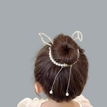 Load image into Gallery viewer, Rhinestone Bunny Claw Clips Faux Pearl Silvertoned Ponytail Buckle Hairpin
