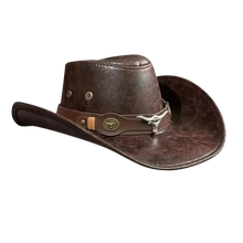 Load image into Gallery viewer, Large Brim Bull&#39;s Head Rivet Belt Outdoor Riding Hat Unisex Faux Leather
