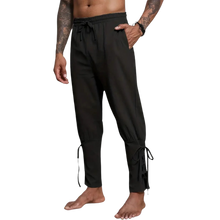 Load image into Gallery viewer, Cotton &amp; Linen Blend Lace Up Bottom Beach Medieval Pirate Pants black XXXL 40
