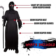 Load image into Gallery viewer, Grim Reaper Costume For Kids Costume With Glowing Red Eyes Youth MED 8-10
