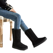 Load image into Gallery viewer, Snow Boots Cow Suede Leather Mid-calf Fur Lined Outdoor Ankle Booties Black,US6
