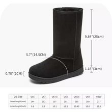 Load image into Gallery viewer, Snow Boots Cow Suede Leather Mid-calf Fur Lined Outdoor Ankle Booties Black,US6
