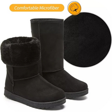 Load image into Gallery viewer, Snow Boots Cow Suede Leather Mid-calf Fur Lined Outdoor Ankle Booties Black,US6
