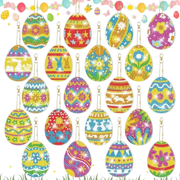 20pcs Easter Diamond Painting Keychain Kit + Tools Easter Egg Diamond Painting