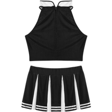 Load image into Gallery viewer, Schoolgirl Cheerleading Costume 2 Piece Fancy Crop Top Mini Skirt Outfit Black L
