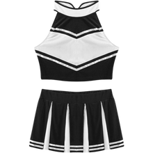 Load image into Gallery viewer, Schoolgirl Cheerleading Costume 2 Piece Fancy Crop Top Mini Skirt Outfit Black L
