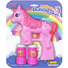 Load image into Gallery viewer, Unicorn Bubble Gun Bubble Blaster Toy for Party Favors Parent-Friendly Sound-Free Design, Extra Refill Bottle and Batteries Included
