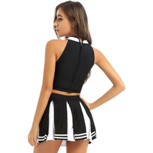 Load image into Gallery viewer, Schoolgirl Cheerleading Costume 2 Piece Fancy Crop Top Mini Skirt Outfit Black L
