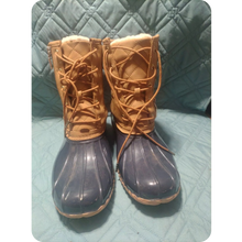 Load image into Gallery viewer, JustFab Women&#39;s Duck Boots Size 10 Tan Boots Just Fab Zipper &amp; Lace up
