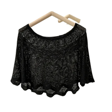 Load image into Gallery viewer, Solid Color Knitted Women Shawl Ruffles Elegant Cape Outdoor Wrap Black OS
