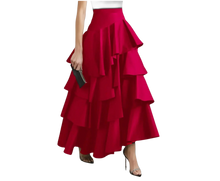 Load image into Gallery viewer, Layered Ruffle Asymmetrical Hem Skirt High Waist Fall &amp; Winter Red US Size 12
