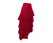 Load image into Gallery viewer, Layered Ruffle Asymmetrical Hem Skirt High Waist Fall &amp; Winter Red US Size 12
