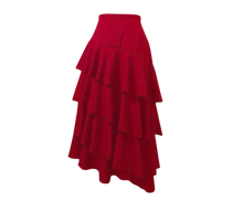 Load image into Gallery viewer, Layered Ruffle Asymmetrical Hem Skirt High Waist Fall &amp; Winter Red US Size 12
