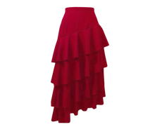 Load image into Gallery viewer, Layered Ruffle Asymmetrical Hem Skirt High Waist Fall &amp; Winter Red US Size 12
