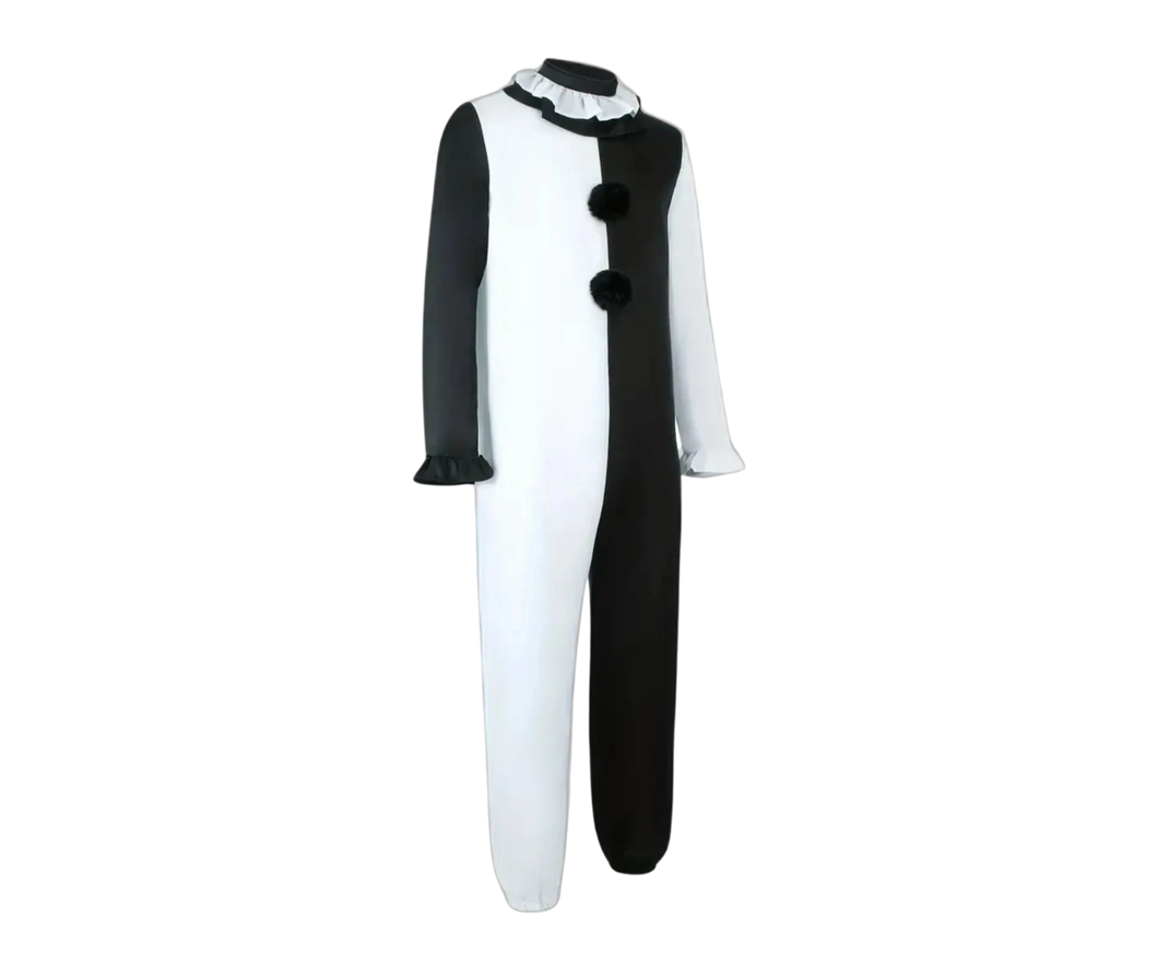 Large 2-Piece Men's Clown Costume Color Block Long Sleeve Jumpsuit Black & White