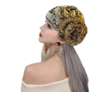 Load image into Gallery viewer, Floral Turban Hat Vintage Hollow Lace Headscarf Big Flower Hair Covering Golden
