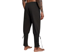 Load image into Gallery viewer, Cotton &amp; Linen Lace Up Bottom Medieval Cosplay Pirate Pants black XL size 34-36
