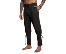 Load image into Gallery viewer, Cotton &amp; Linen Lace Up Bottom Medieval Cosplay Pirate Pants black XL size 34-36
