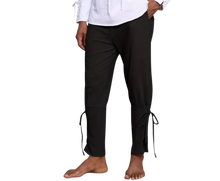 Load image into Gallery viewer, Cotton &amp; Linen Lace Up Bottom Medieval Cosplay Pirate Pants black XL size 34-36
