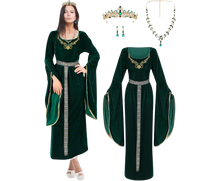 Load image into Gallery viewer, 4 Pcs Medieval Women Princess Dress with Waistband Renaissance Green L
