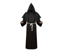 Load image into Gallery viewer, Medieval Renaissance Priest Cloak Robe, Hooded Black Size 44
