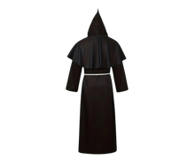 Load image into Gallery viewer, Medieval Renaissance Priest Cloak Robe, Hooded Black Size 44
