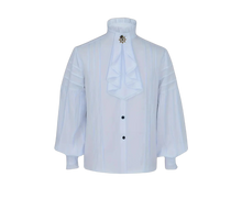 Load image into Gallery viewer, Renaissance Pirate Frill Trim Long Sleeves Black Buttons Shirt White Size 44
